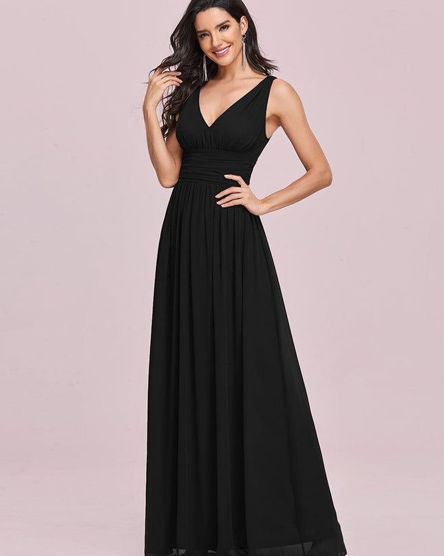 Hazel | V Neck Pleated Chiffon Wedding Guest Dress