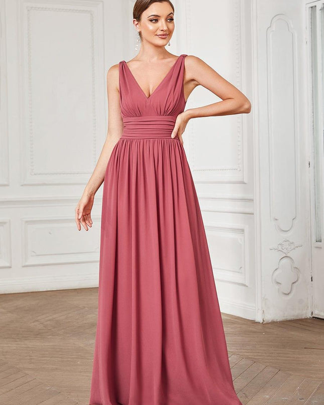Hazel | V Neck Pleated Chiffon Wedding Guest Dress