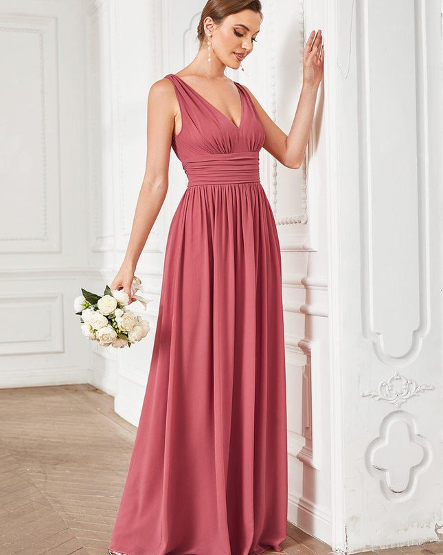 Hazel | V Neck Pleated Chiffon Wedding Guest Dress