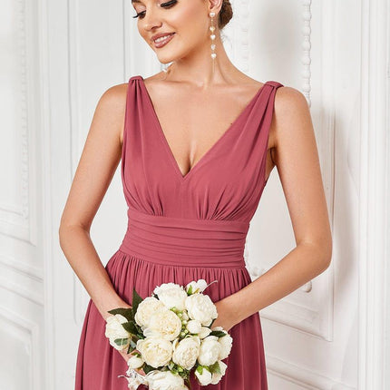 Hazel | V Neck Pleated Chiffon Wedding Guest Dress