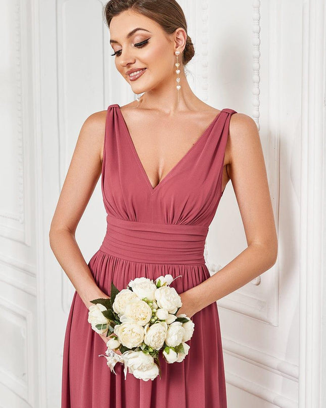 Hazel | V Neck Pleated Chiffon Wedding Guest Dress
