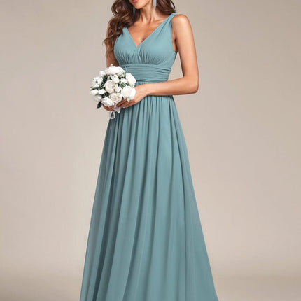 Hazel | V Neck Pleated Chiffon Wedding Guest Dress