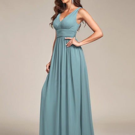 Hazel | V Neck Pleated Chiffon Wedding Guest Dress