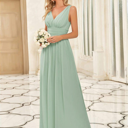 Hazel | V Neck Pleated Chiffon Wedding Guest Dress