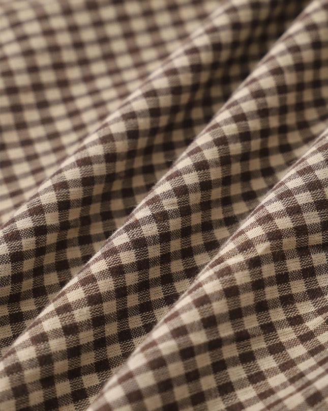 India | Pleated Fit Brown Gingham Midi Dress