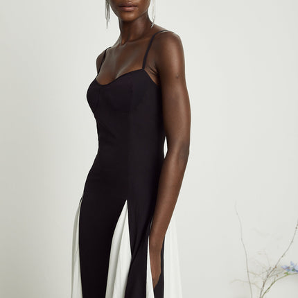 India | Sleeveless Two-Tone Pleated Maxi Dress