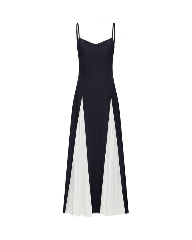 India | Sleeveless Two-Tone Pleated Maxi Dress