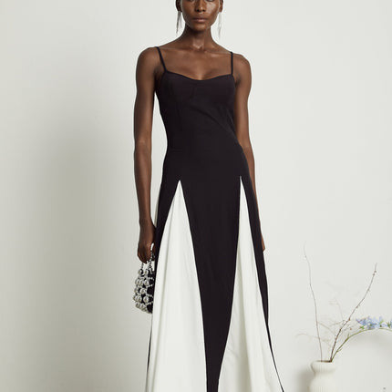 India | Sleeveless Two-Tone Pleated Maxi Dress