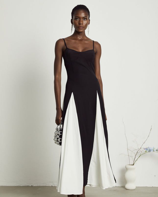 India | Sleeveless Two-Tone Pleated Maxi Dress