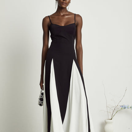 India | Sleeveless Two-Tone Pleated Maxi Dress
