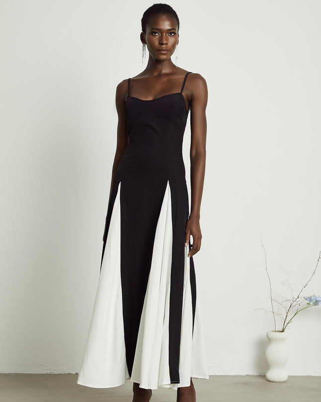 India | Sleeveless Two-Tone Pleated Maxi Dress