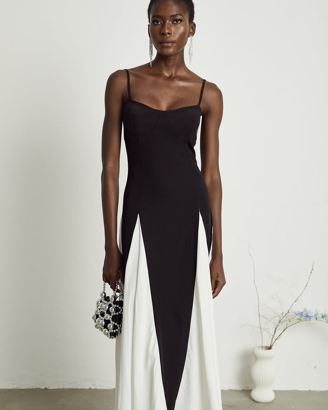 India | Sleeveless Two-Tone Pleated Maxi Dress