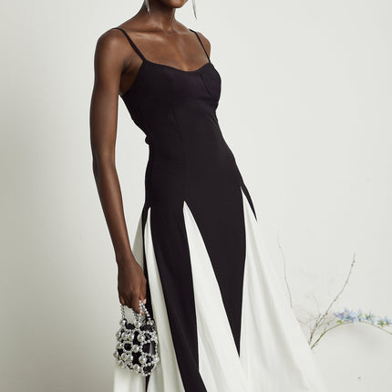 India | Sleeveless Two-Tone Pleated Maxi Dress