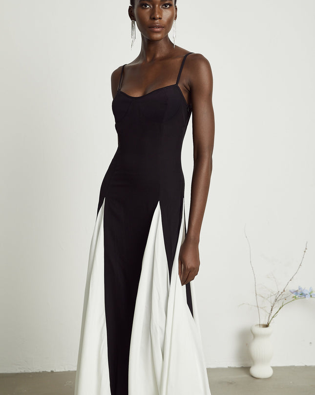 India | Sleeveless Two-Tone Pleated Maxi Dress