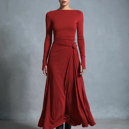 Irene | Sleek Fit Knot Detail Wrap Dress - Burgundy / XS