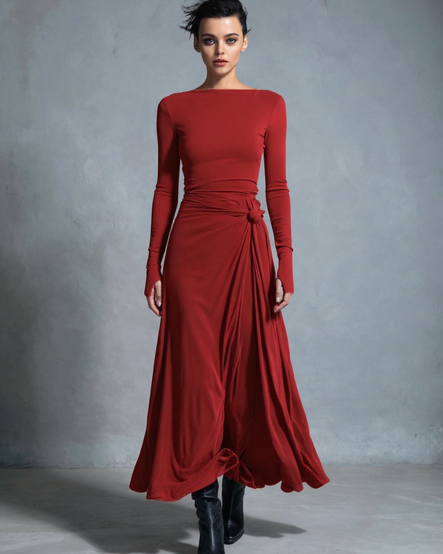 Irene | Sleek Fit Knot Detail Wrap Dress - Burgundy / XS