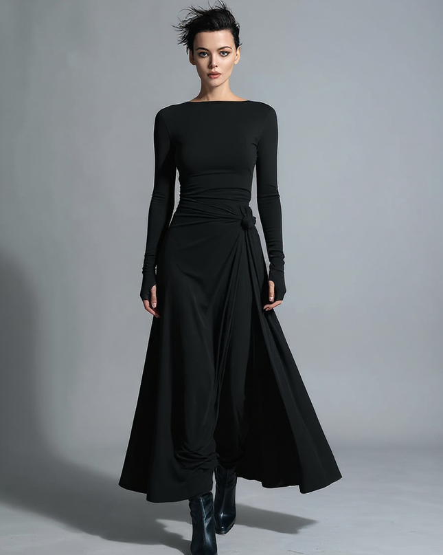 Irene | Sleek Fit Knot Detail Wrap Dress - Black / XS