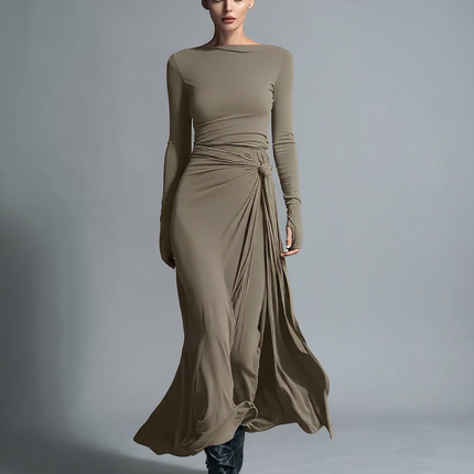 Irene | Sleek Fit Knot Detail Wrap Dress - Khaki / XS
