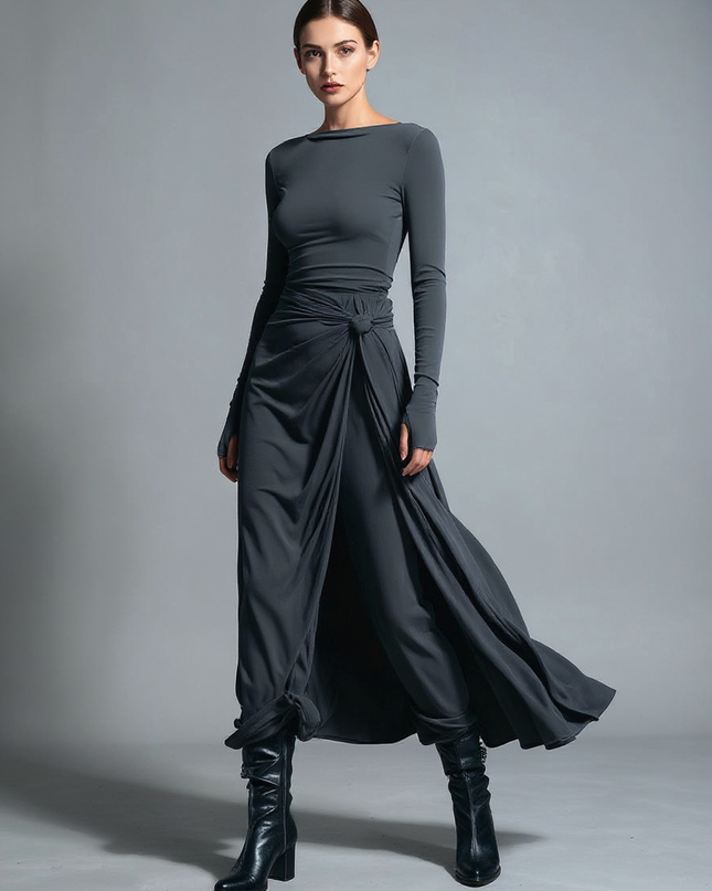 Irene | Sleek Fit Knot Detail Wrap Dress - 3/4 Turn