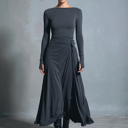 Irene | Sleek Fit Knot Detail Wrap Dress - Grey / XS