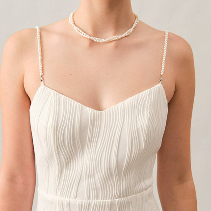 Isla | Textured Pearl Strap Wedding Guest Midi Dress