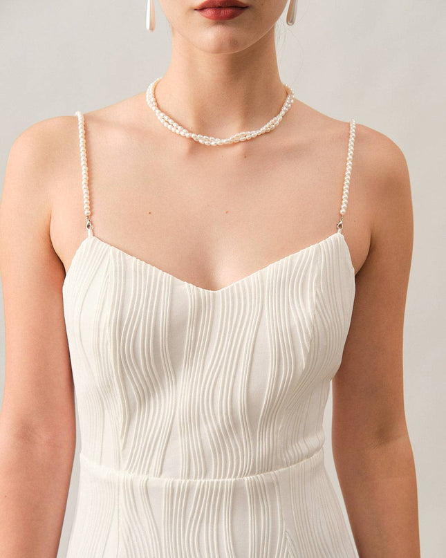 Isla | Textured Pearl Strap Wedding Guest Midi Dress