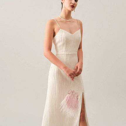 Isla | Textured Pearl Strap Wedding Guest Midi Dress