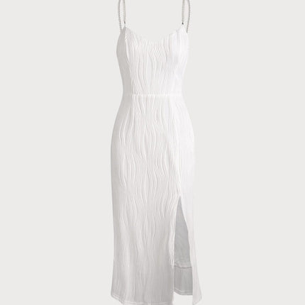 Isla | Textured Pearl Strap Wedding Guest Midi Dress