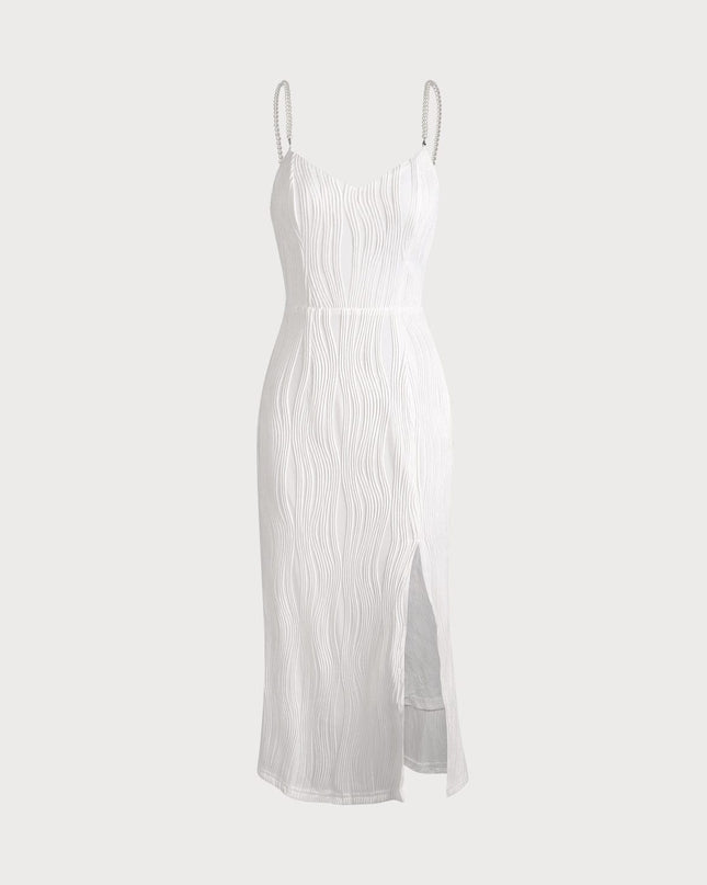 Isla | Textured Pearl Strap Wedding Guest Midi Dress