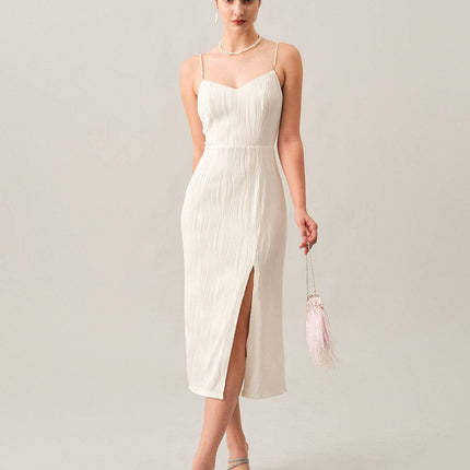Isla | Textured Pearl Strap Wedding Guest Midi Dress