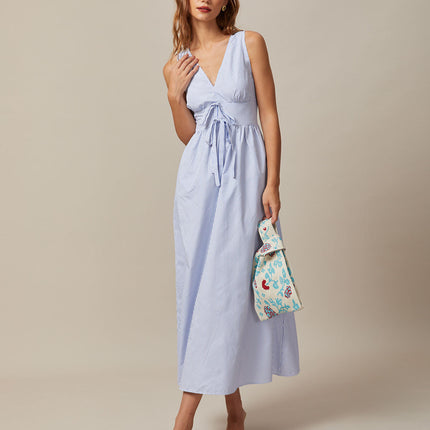 Jewel | Shirred Fit V Neck Striped Maxi Dress