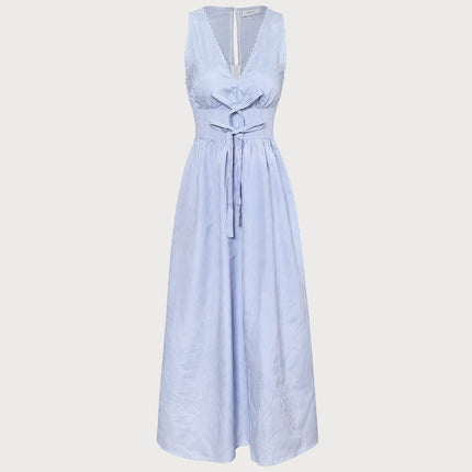 Jewel | Shirred Fit V Neck Striped Maxi Dress