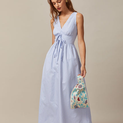 Jewel | Shirred Fit V Neck Striped Maxi Dress