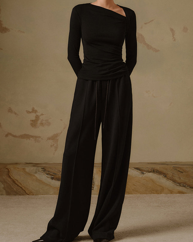 Jovana | Ribbed Knit Asymmetric Long Sleeve T-Shirt