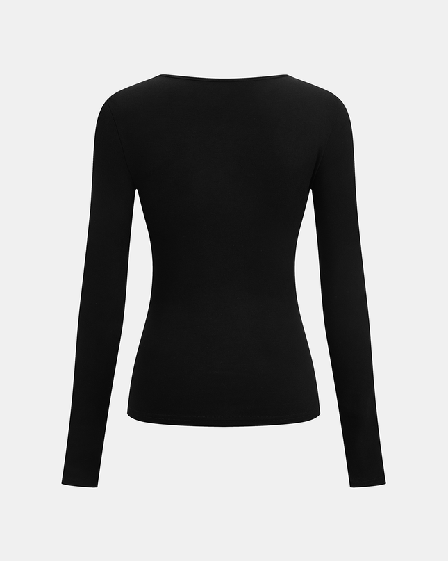 Jovana | Ribbed Knit Asymmetric Long Sleeve T-Shirt