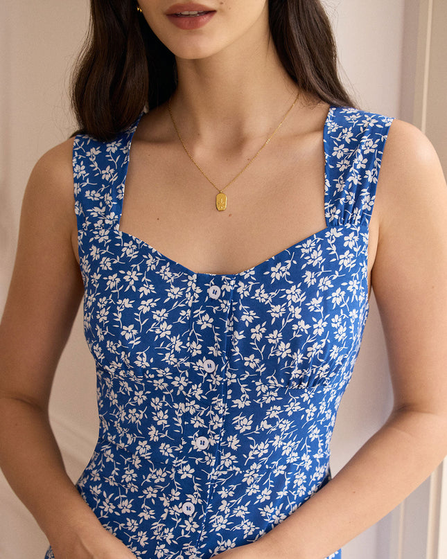 Kate | Fitted Sweetheart Neck Floral Midi Summer Dress