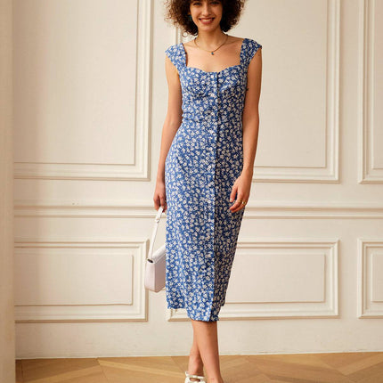 Kate | Fitted Sweetheart Neck Floral Midi Summer Dress
