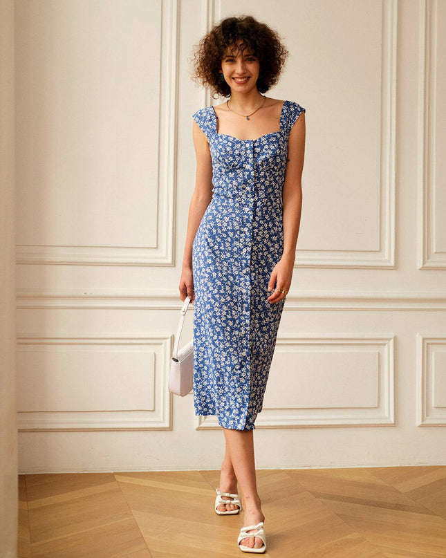 Kate | Fitted Sweetheart Neck Floral Midi Summer Dress