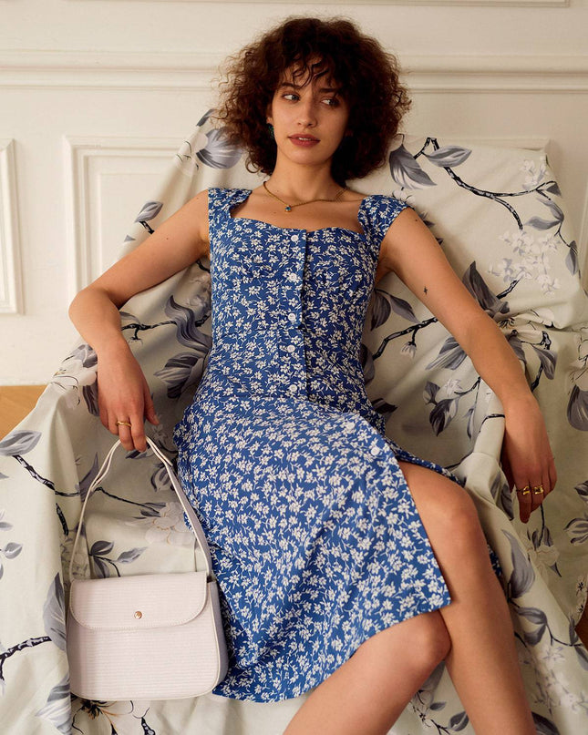 Kate | Fitted Sweetheart Neck Floral Midi Summer Dress