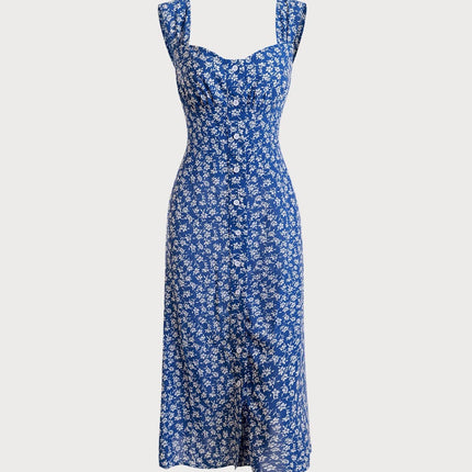 Kate | Fitted Sweetheart Neck Floral Midi Summer Dress