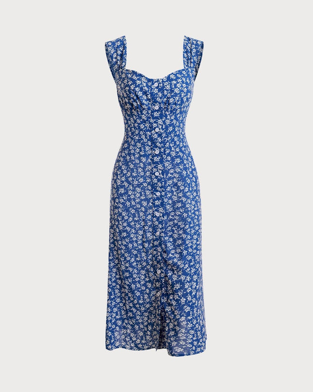 Kate | Fitted Sweetheart Neck Floral Midi Summer Dress