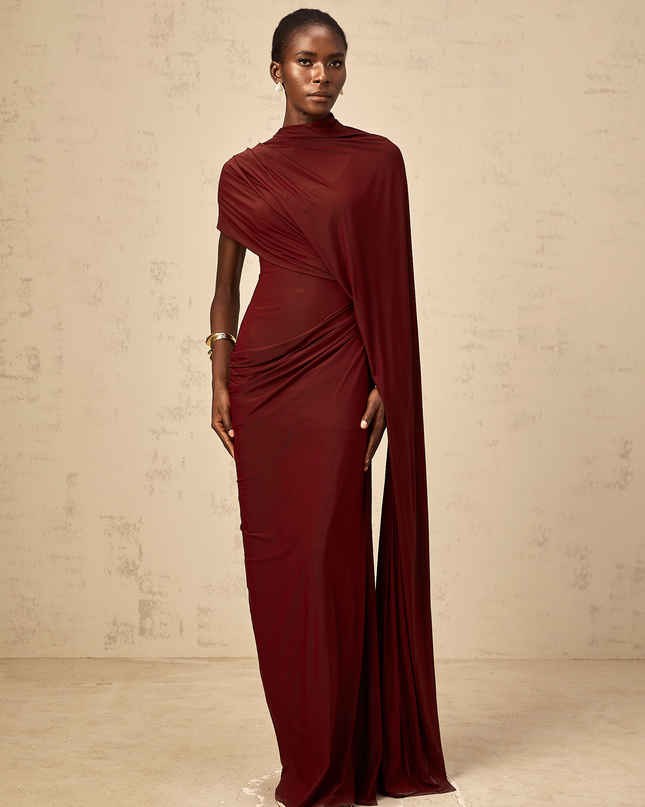 Larissa | Asymmetrical Draped Cape Prom Dress Set
