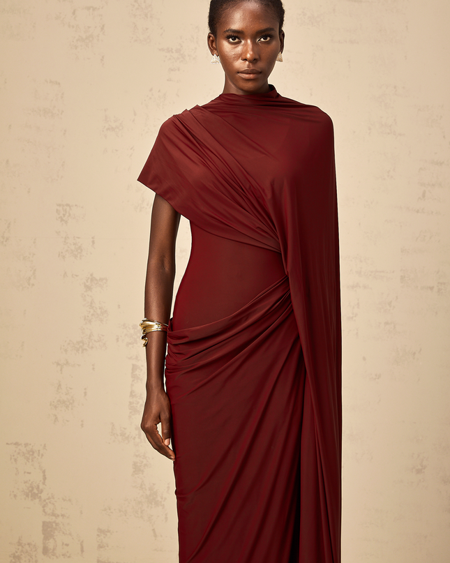 Larissa | Asymmetrical Draped Cape Prom Dress Set