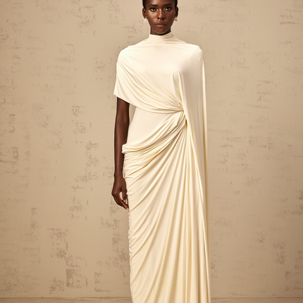 Larissa | Asymmetrical Draped Cape Prom Dress Set