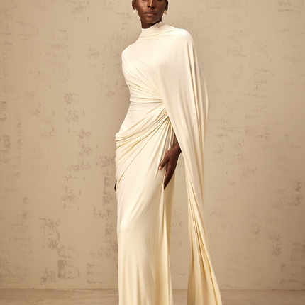 Larissa | Asymmetrical Draped Cape Prom Dress Set