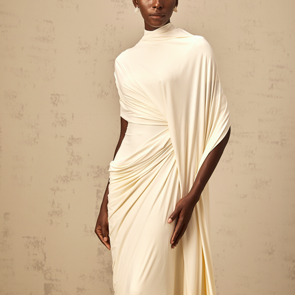 Larissa | Asymmetrical Draped Cape Prom Dress Set
