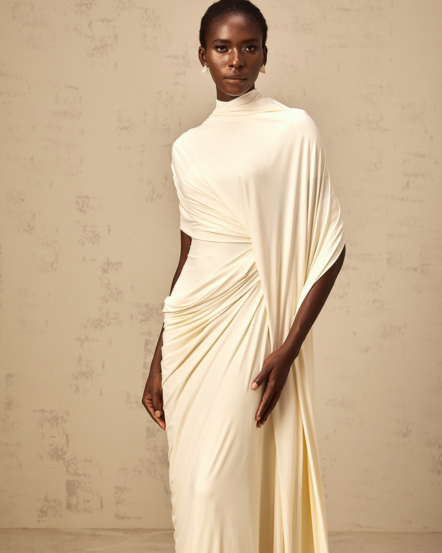 Larissa | Asymmetrical Draped Cape Prom Dress Set