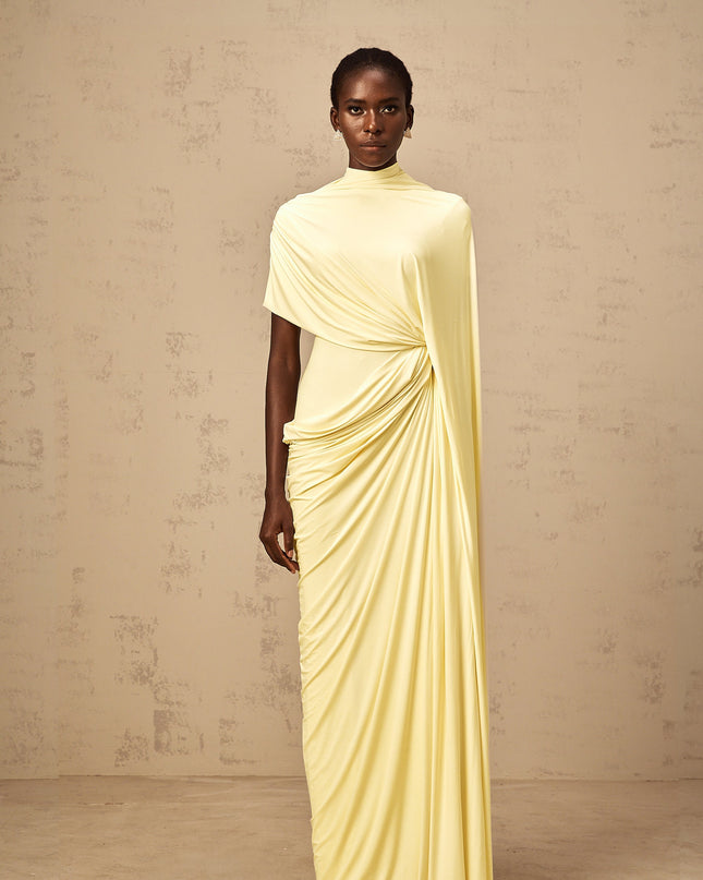 Larissa | Asymmetrical Draped Cape Prom Dress Set