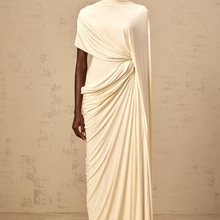 Larissa | Asymmetrical Draped Cape Prom Dress Set