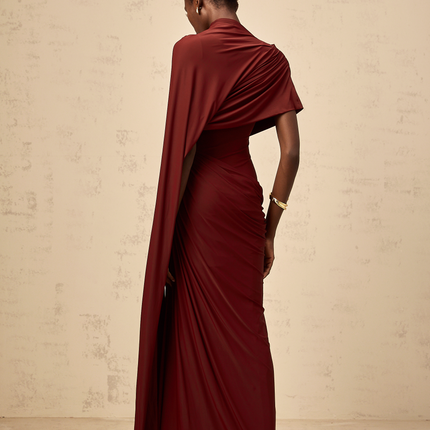 Larissa | Asymmetrical Draped Cape Prom Dress Set